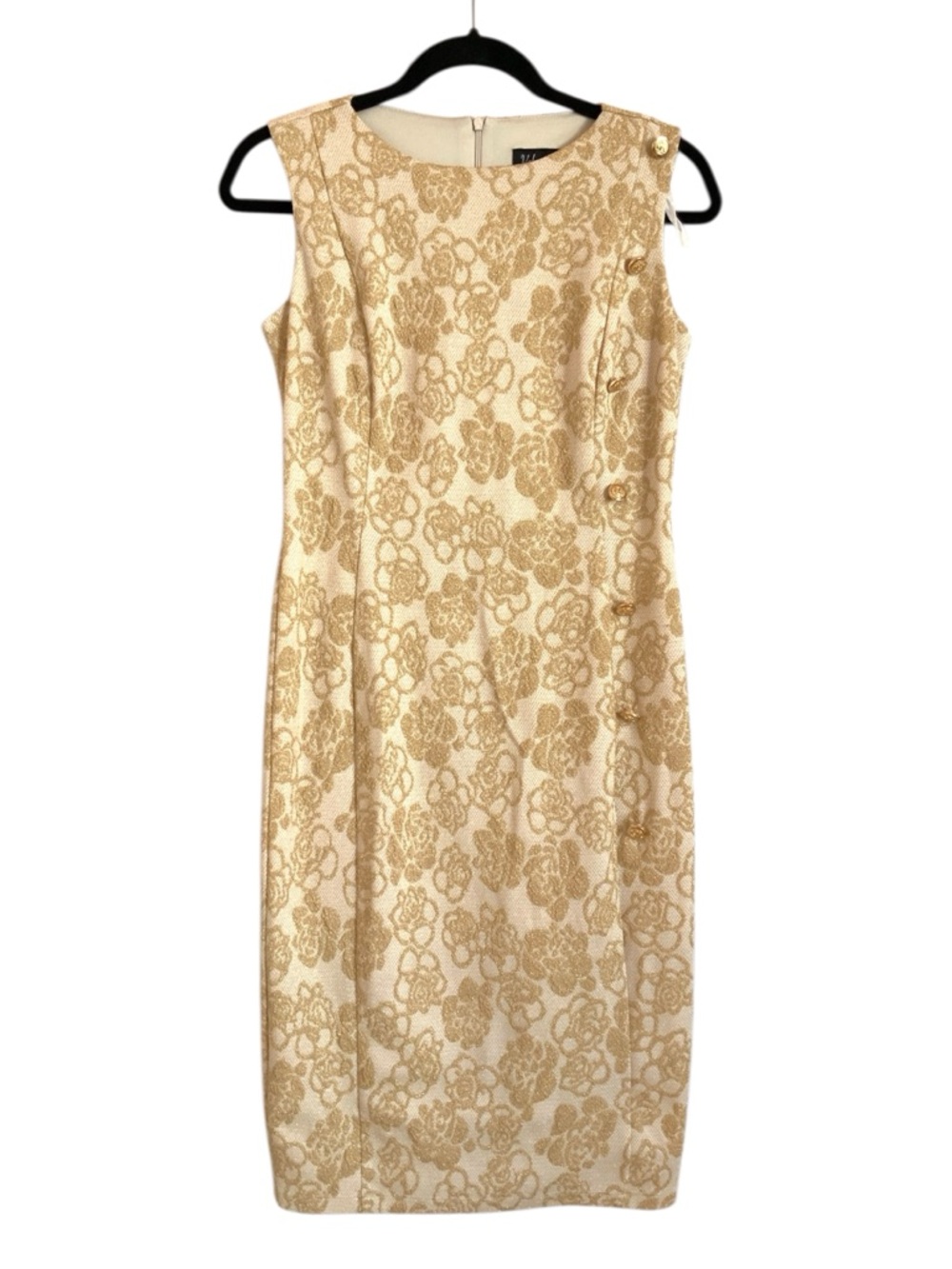Gold Floral Midi Sheath Dress by Unknown Brand